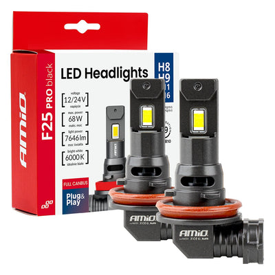 AMiO F25 PRO BLACK FULL CANBUS H8 H9 H11 H16 – 68W 6000K Wit 12V/24V - Hoge Helderheid