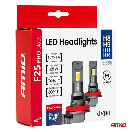 AMiO AMiO F25 PRO BLACK FULL CANBUS H8 H9 H11 H16 – 68W 6000K Wit 12V/24V - Hoge Helderheid AMiO 10