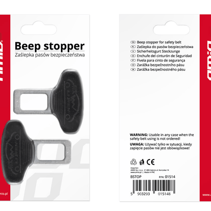 AMiO Gordel Clip Alarmstopper Set van 2 Stuks Zwart - Zilver - VCTparts.nl