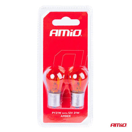 AMiO Halogeenlampen PY21W BA15S 12V Amber – Set van 2 Krachtige Signaalverlichting - VCTparts.nl