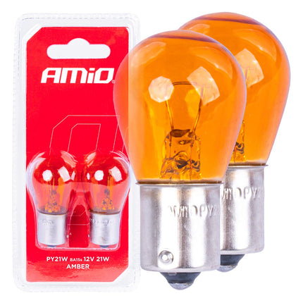 AMiO Halogeenlampen PY21W BA15S 12V Amber – Set van 2 Krachtige Signaalverlichting - VCTparts.nl