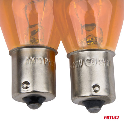 AMiO Halogeenlampen PY21W BA15S 12V Amber – Set van 2 Krachtige Signaalverlichting - VCTparts.nl