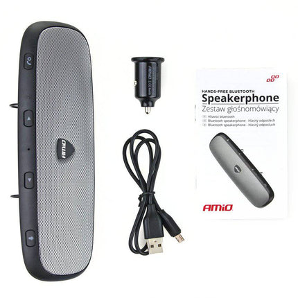 AMiO Hands - free Bluetooth Auto Carkit Speaker met QC 3.0 USB Lader Grijs - VCTparts.nl