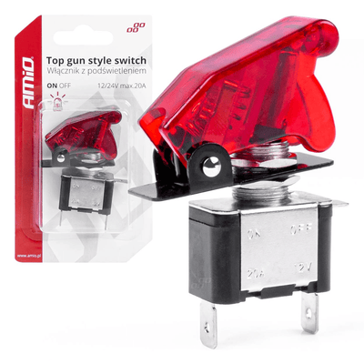 AMiO Inbouw TOP GUN Schakelaar 12/24V - 20A met Rode Verlichting Rood