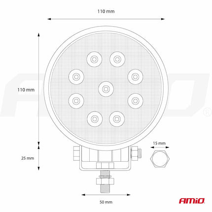 AMiO AMiO Krachtige Werklamp AWL06 9 LED FLOOD 9 - 36V Verstraler Spot Robuust Offroad AMiO 9
