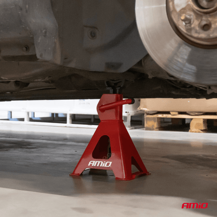 AMiO Kriksteunen Set 2 Stuks - 12 Ton Draagkracht voor Veilige Ondersteuning Rood - VCTparts.nl