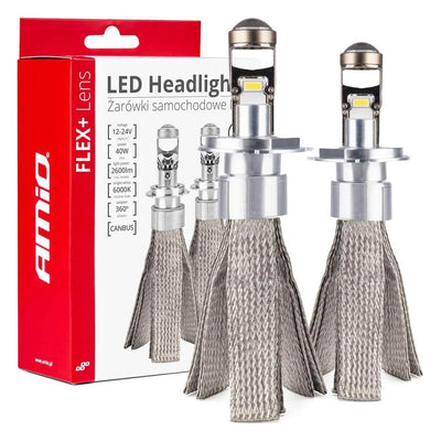 AMiO LED Autolampen FLEX+ serie H4 lens 12V 24V 6000K Canbus Dimlichten Wit