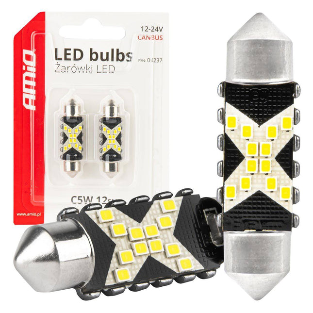 AMiO LED CANBUS lampen 12SMD Festoon C5W 2016 39mm Wit 12/24V - VCTparts.nl