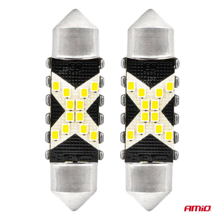 AMiO LED CANBUS lampen 12SMD Festoon C5W 2016 41mm Wit 12/24V - VCTparts.nl