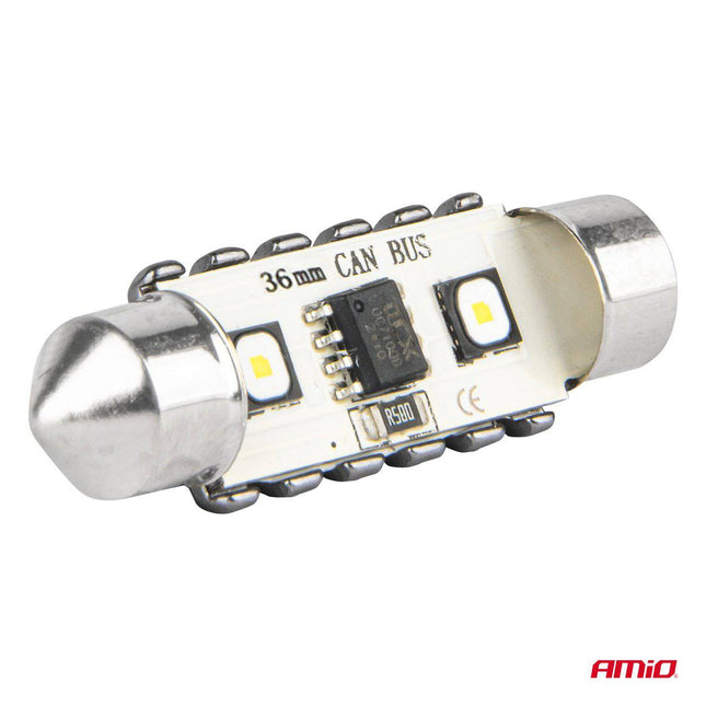 AMiO LED CANBUS lampen 12SMD Festoon C5W 3838 36mm Wit 12/24V - VCTparts.nl