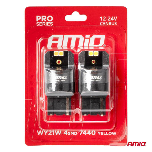 AMiO LED CANBUS PRO serie 7440 WY21W 4x3030 SMD Oranje 12/24V - VCTparts.nl