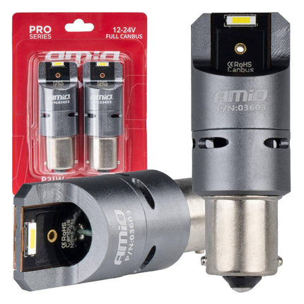 AMiO AMiO LED CANBUS PRO serie BA15S P21W 2x1860SMD Wit 12/24V FULL CANBUS met FAN AMiO 1