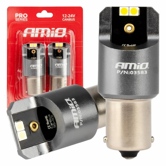 AMiO LED CANBUS PRO serie BA15S P21W 4x3030 SMD Wit 12/24V - VCTparts.nl
