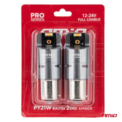 AMiO AMiO LED CANBUS PRO - serie BAU15S PY21W 2x1860 SMD Amber 12V 24V AMiO 3
