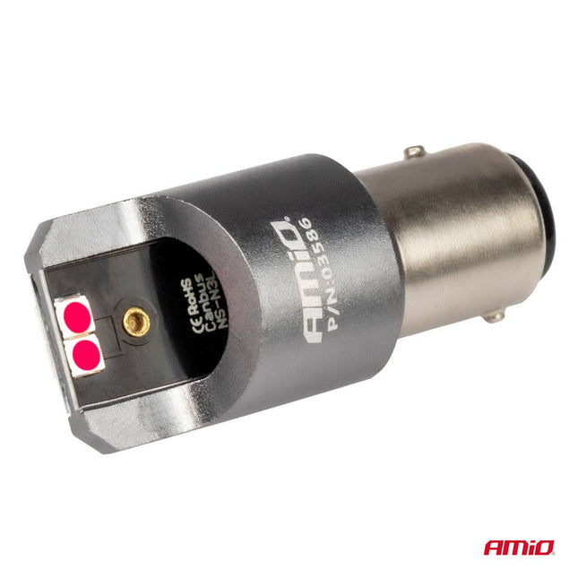 AMiO LED CANBUS PRO serie BAY15D P21/5W 4x3030 SMD Rood 12/24V - VCTparts.nl