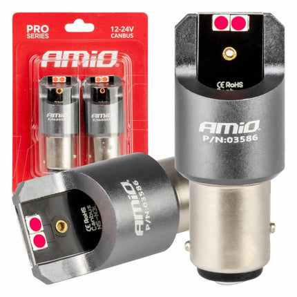 AMiO LED CANBUS PRO serie BAY15D P21/5W 4x3030 SMD Rood 12/24V - VCTparts.nl