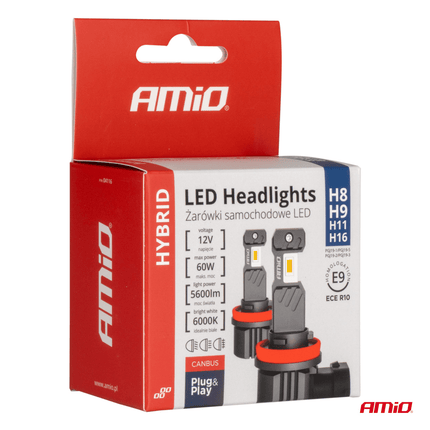 AMiO LED H8/H9/H11 Koplampen/Mistlampen Hybrid series Wit 6000K - 5600LM Canbus 60W - VCTparts.nl