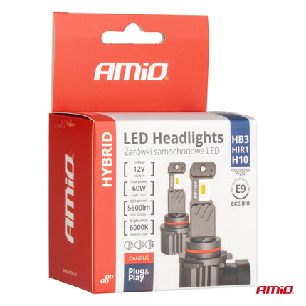 AMiO AMiO LED HB3 Koplampen/Mistlampen Hybrid series H10/HIR1 Wit 6000K - 5600LM Canbus 60W AMiO 5