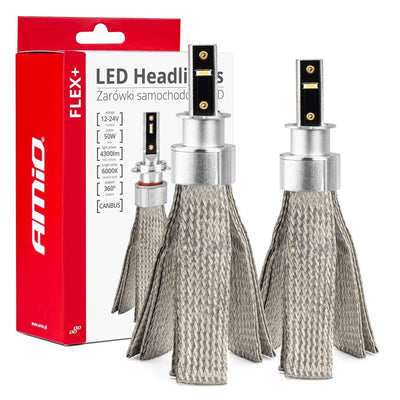 AMiO LED Koplampen FLEX+ Serie H3 canbus 6000K 12-24V Dimlichten Wit