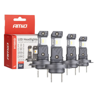 AMiO LED Koplampen + Grootlicht Hybrid series H7 (H18) Wit 6000K - 5600LM Canbus 60W 4 stuks