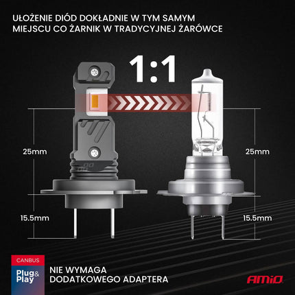 AMiO LED Koplampen Hybrid series H7 (H18) Wit 6000K - 5600LM Canbus 60W - VCTparts.nl