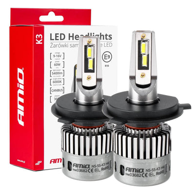 AMiO LED Koplampen K3-serie H4/H19 12V 6000K CANBUS Dimlichten Wit