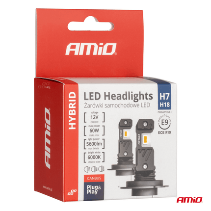 AMiO AMiO LED Koplampen Mini + Grootlicht Hybrid series H7 (H18) Wit 6000K - 3500LM + 5600LM Canbus 60W 4 stuks Combideal 2