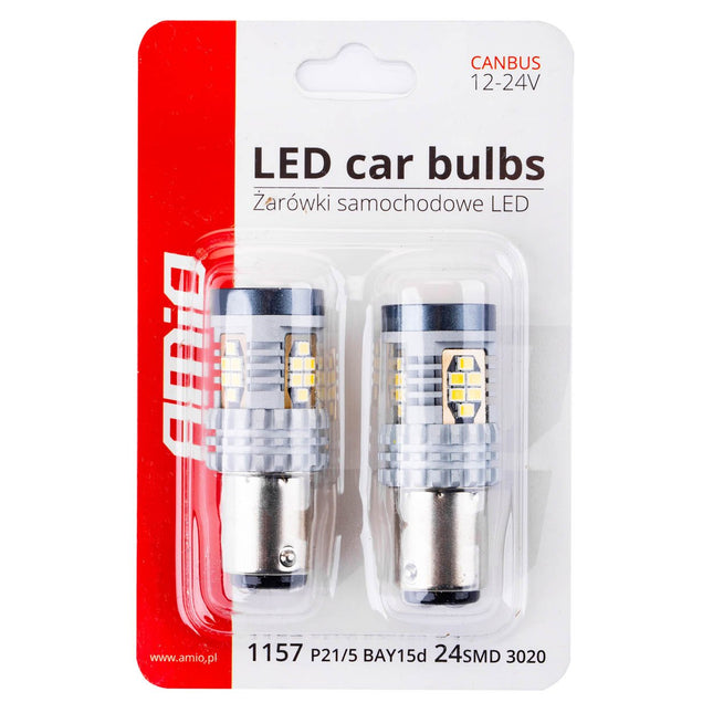 AMiO LED - lampen CANBUS 3020 24SMD 1157 BAY15D P21/5W Wit 12V/24V - VCTparts.nl