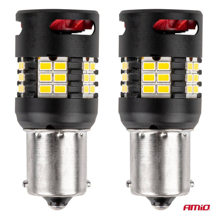 AMiO LED - LAMPEN CANBUS PRO - serie 1156 BA15S P21W R10W R5W 24x3020 SMD VENTILATOR Wit 12V/24V - VCTparts.nl