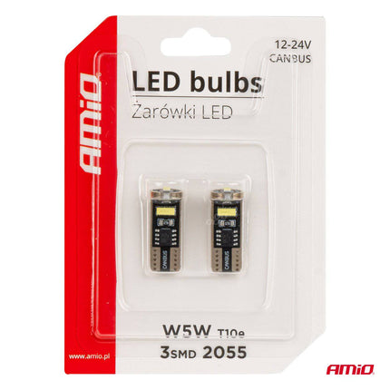 AMiO LED - lampen CANBUS T10e W5W 3x2055 SMD Wit 12V/24V 12V/24V - VCTparts.nl