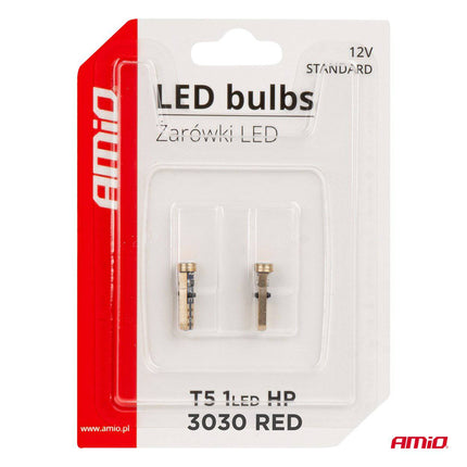AMiO LED - LAMPEN STANDAARD Rood T5 12V 3030 1LED HP - VCTparts.nl