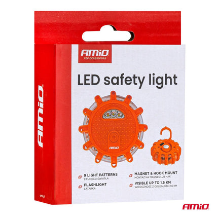 AMiO LED Safety Light Rood Oplaadbare Noodlamp 12SMD+3SMD 650mAh met Waarschuwingsfunctie - VCTparts.nl