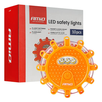 AMiO LED Safety Lights Rood Set van 10 Noodlampen 12SMD+3SMD 650mAh met Waarschuwingsfunctie