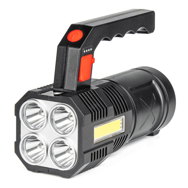 AMiO LED Zoeklicht Handlamp met Geïntegreerde Oplaadbare Batterij 300LM Zwart - Rood - VCTparts.nl