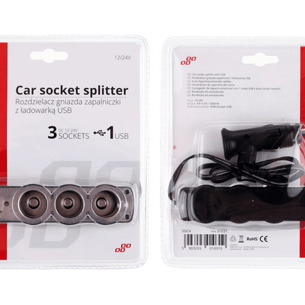 AMiO AMiO Luxe 3 Dubbele Sigarettenaansteker Plug Splitter met USB - A 12V/24V Zwart AMiO 2