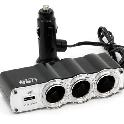 AMiO AMiO Luxe 3 Dubbele Sigarettenaansteker Plug Splitter met USB - A 12V/24V Zwart AMiO 1