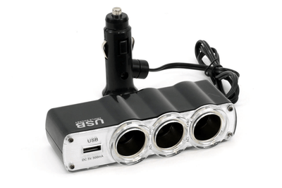 AMiO Luxe 3 Dubbele Sigarettenaansteker Plug Splitter met USB-A 12V/24V Zwart