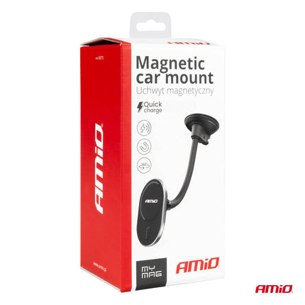 AMiO AMiO Magnetische Autohouder met 15W Draadloze Oplader en MagSafe - Verstelbare Arm en Zuignap Zwart AMiO 3