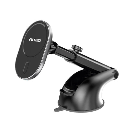 AMiO AMiO Magnetische Autohouder met 15W Qi Draadloze Oplader en MagSafe - Verstelbare Arm en Zuignap Zwart AMiO 2