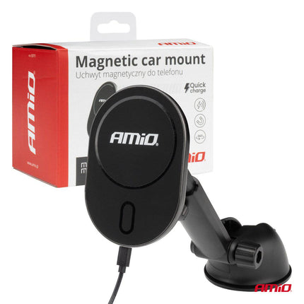 AMiO AMiO Magnetische Autohouder met 15W Qi Draadloze Oplader en MagSafe - Verstelbare Arm en Zuignap Zwart AMiO 7