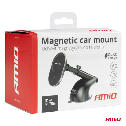 AMiO AMiO Magnetische Autohouder met 15W Qi Draadloze Oplader en MagSafe - Verstelbare Arm en Zuignap Zwart AMiO 6