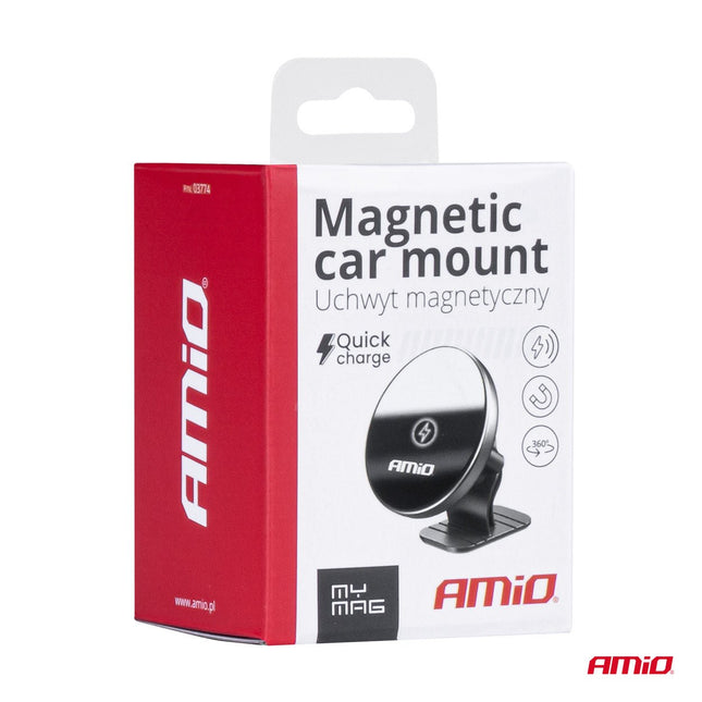 AMiO Magnetische Telefoonhouder met 15W Qi Draadloze Oplader en MagSafe Verstelbare 360° Montage op Dashboard of Cockpit zwart - VCTparts.nl