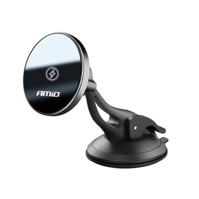 AMiO Magnetische Telefoonhouder met 15W Qi Draadloze Oplader en MagSafe - Verstelbare Arm en Zuignap zwart
