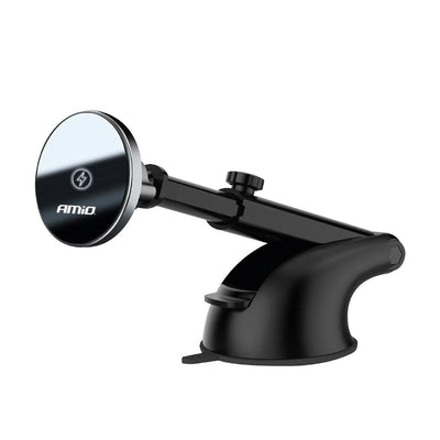 AMiO Magnetische Telefoonhouder met 15W Qi Draadloze Oplader en MagSafe - Verstelbare Arm en Zuignap zwart