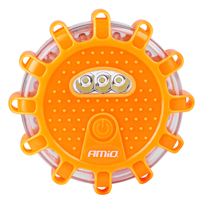 AMiO Magnetische Verkeer Noodgeval Waarschuwings-disk 16LED 3xAAA IP65 (12SMD + 3SMD) Oranje