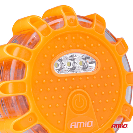 AMiO Magnetische Verkeer Noodgeval Waarschuwings - disk 16LED 3xAAA IP65 (12SMD + 3SMD) Oranje - VCTparts.nl