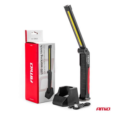 AMiO Magnetische Werklamp Looplamp met Draadloze Lader Rood Zwart