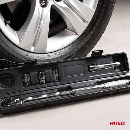 AMiO Momentsleutel 17/19/21 mm 40 - 210 Nm Wielmoersleutel Universeel met Koppelstuken en Koffer [Wielbout Sleutel - Gereedschap] - VCTparts.nl