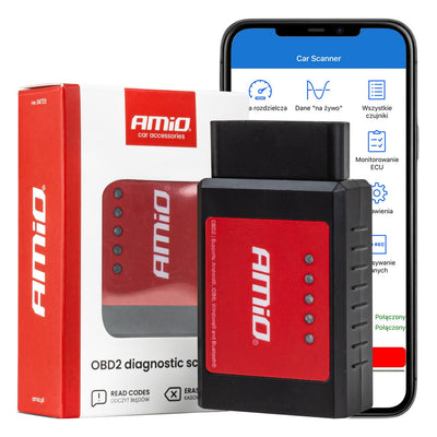 AMiO OBD2 Bluetooth XL Diagnosescanner en Foutcodes Uitlezen en Wissen via App – Draadloze Auto- en Truckdiagnose voor iOS Android en Windows - Errors Verwijderen App Tool