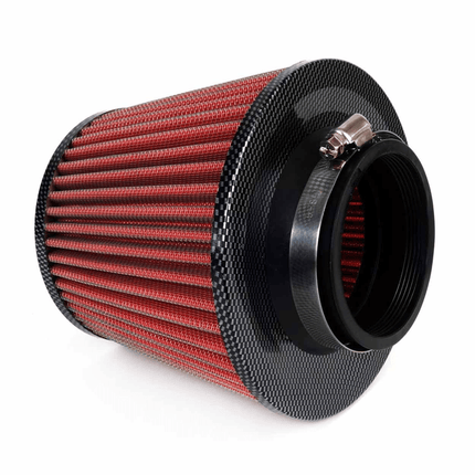 AMiO Open Luchtfilter Sport Filter met Cold Air Intake & 3 Adapters Rood - Carbon - VCTparts.nl